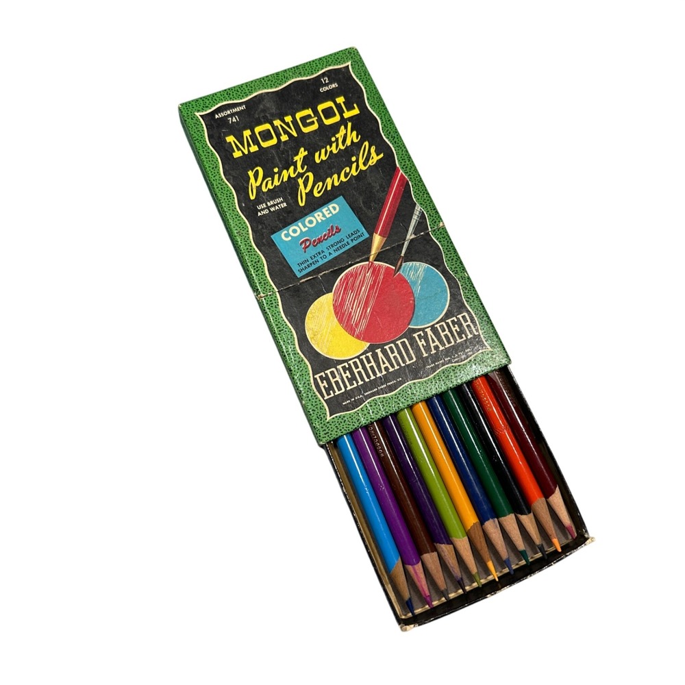 Vintage 1950 USA Eberhard Faber Mongol Paint with Pencils 741 Colored Pencils